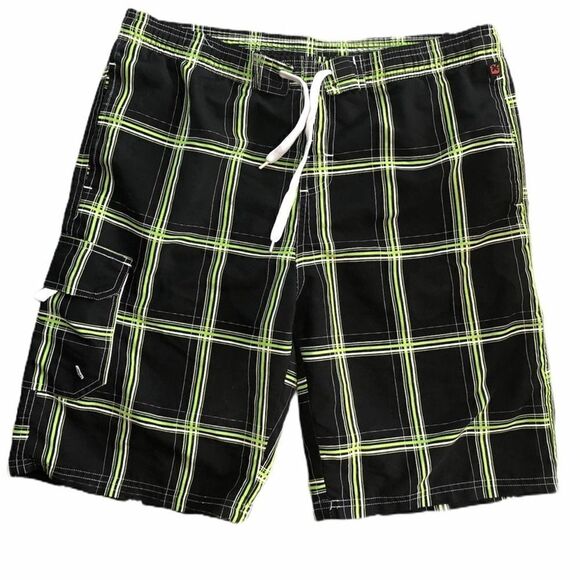 NBN Gear Black & Green Plaid Board Shorts - Picture 1 of 6